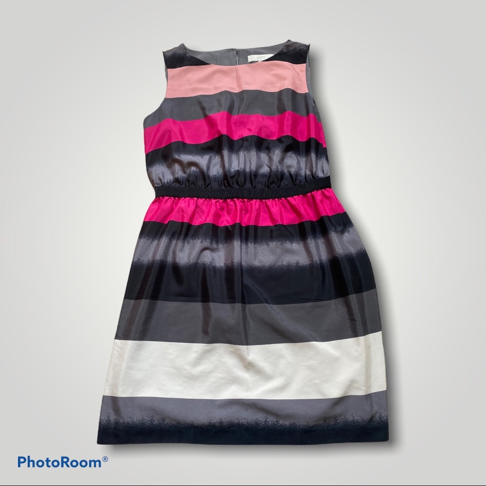 Loft Pink & Gray Striped Dress- Petite Large